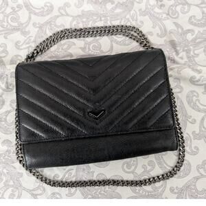 botkier new york black leather crossbody metal chain strap